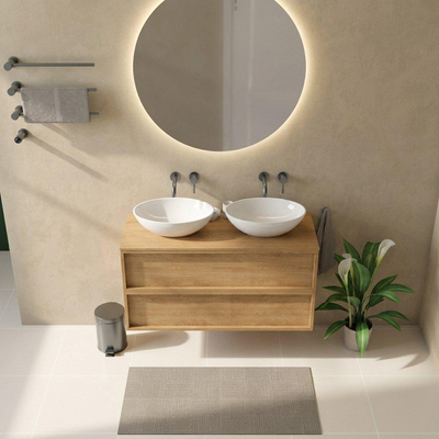 Saniclass Holz Frame Ensemble de meubles de salle de bains - 120x45x62cm - plan de toilette en bois - sans trou de robinet - 2 tiroirs - chêne naturel mat (bois)