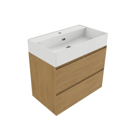 Saniclass Holz Pure Badkamermeubelset - 80x45x72cm - Legend keramische wastafel mat wit - 1 wasbak - 1 kraangat - 2 lades - mat eiken natural (hout)
