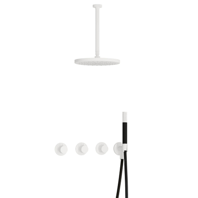 Hotbath Cobber IBS70 Ensemble de douche de tête encastré - bras de plafond 30 cm - douche de tête ronde 30 cm - douchette à main bâton - blanc mat