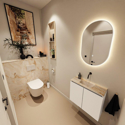 MONDIAZ TURE-DLUX Meuble de toilettes 60 cm Talc. EDEN vasque Frappe position milieu. Sans trou de robinet.