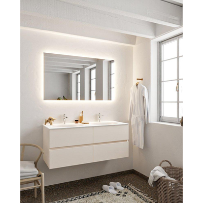 MONDIAZ VICA Badkamermeubelset 120cm 4 lades - wasbak Moon dubbel 2 kraangaten solid surface linen met waste en brauer copper kranen SHOWROOMMODEL
