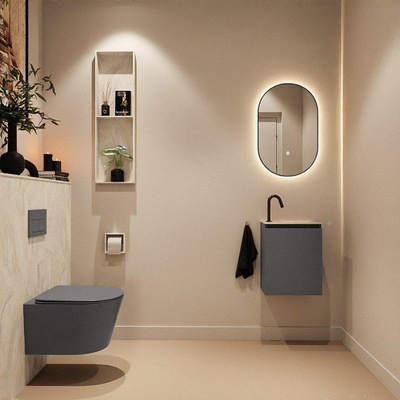 MONDIAZ TURE-DLUX 40cm toiletmeubel Dark Grey. EDEN wastafel Ostra positie rechts. Met 1 kraangat.