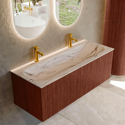 MONDIAZ KURVE-DLUX 120cm badmeubel kleur Ruby met 1 lade en 0 deuren. Wastafel BIG LARGE Midden 2 kraangaten Nata.