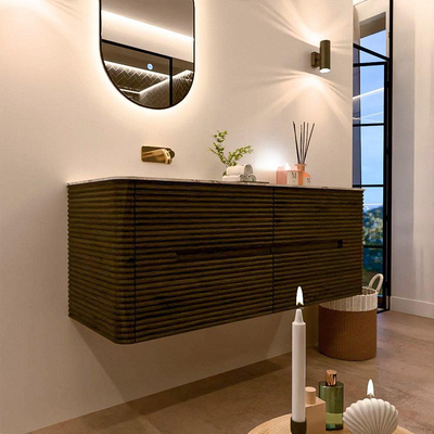 Mondiaz CIRO-DLUX Badkamermeubelset - 130x45x50cm - Solid surface wastafel Meli - 1 wasbak Links - zonder kraangaten - 4 lades - Shadow