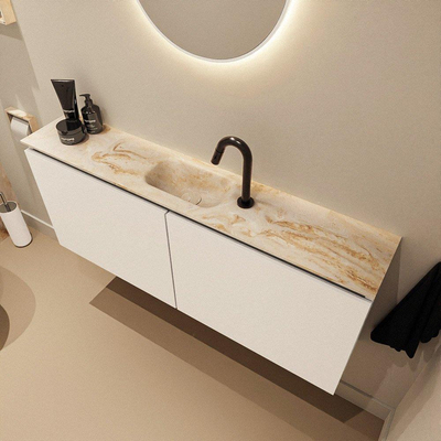 MONDIAZ TURE-DLUX meuble WC 120cm Talc. EDEN lavabo Frappe position milieu. Avec 1 trou de robinet.