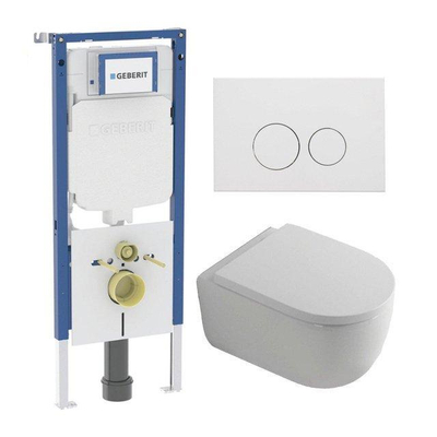 Toiletset QeramiQ Dely Swirl - 36,3x51,7cm - à fond creux - sans bride - réservoir encastré Geberit UP720 Duofix Sigma - assise de 35mm - plaque de déclenchement en métal blanc mat - boutons ronds - blanc mat