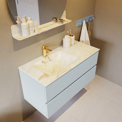 Mondiaz VICA-DLUX Ensemble de meuble de salle de bain - 100cm - meuble sous-vasque argile - 2 tiroirs - lavabo encastré nuage gauche - 1 trou de robinet - version haute 60cm - frape