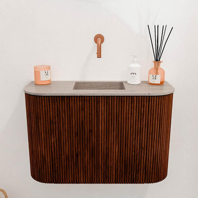 Mondiaz JOYA-DLUX 63.2cm toiletmeubel - ronding links en rechts kleur Ruby - Wastafel FAYE positie Midden Zonder kraangat kleur Saba.