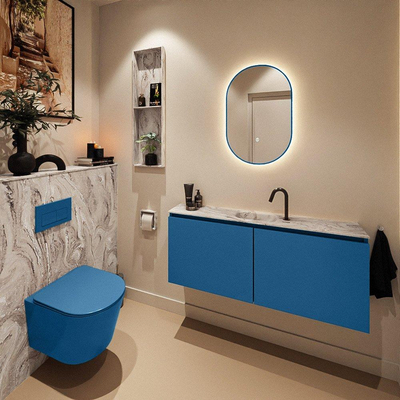 MONDIAZ TURE-DLUX Meuble de toilettes 120 cm Jeans. EDEN lavabo Glace position milieu. Avec 1 trou de robinet.