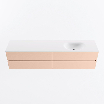 MONDIAZ VICA Badkamermeubelset - 200cm - onderkast rosee - 4 lades - wastafel moon rechts - zonder kraangaten - 60cm hoge versie - talc