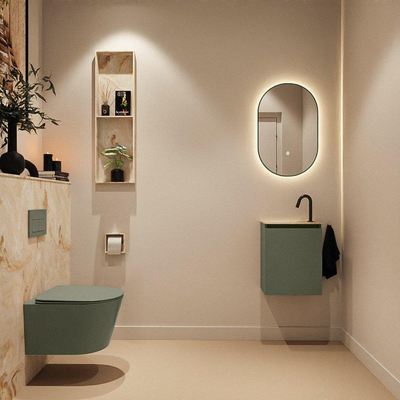 MONDIAZ TURE-DLUX 40cm toiletmeubel Army. EDEN wastafel Frappe positie links. Met 1 kraangat.