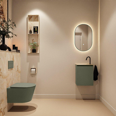 MONDIAZ TURE-DLUX Meuble toilette - 40cm - Army - EDEN - vasque Frappe - position gauche - 1 trou de robinet