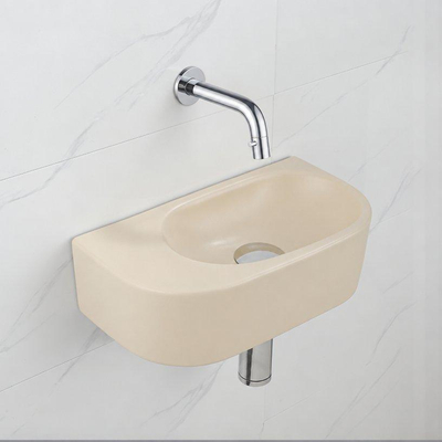 QeramiQ Fuente fonteinset – halfrond – 40x21.5x12 cm – keramiek beige – zonder kraangat – chromen kraan