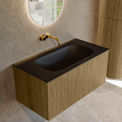 Mondiaz KURVE Ensemble de meuble salle de bain - 90x46x40cm - 1 tiroir - lavabo en solid surface - milieu - sans trou de robinet - Dusk