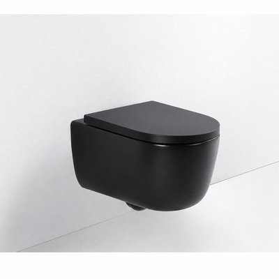 QeramiQ Dely Swirl Pack WC suspendu - 36.3x51.7cm - bâti-support Geberit UP320 - abattant 35 mm - plaque de commande anthracite mat - boutons rectangulaires - noir mat