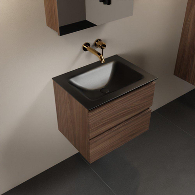Mondiaz AIVY Ensemble de meuble - 60x45x50cm - 0 trous de robinet - 1 vasque Urban Solid surface - Centre - 2 tiroirs - avec armoire de toilette - Melamine Mocha