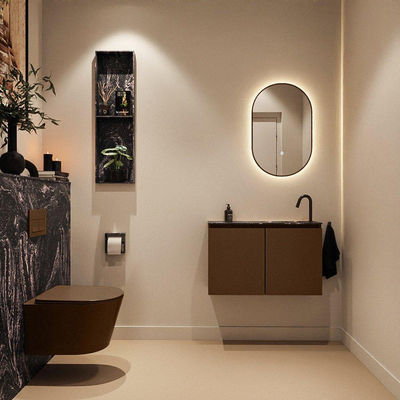 MONDIAZ TURE-DLUX 80cm toiletmeubel Rust. EDEN wastafel Lava positie rechts. Met 1 kraangat.