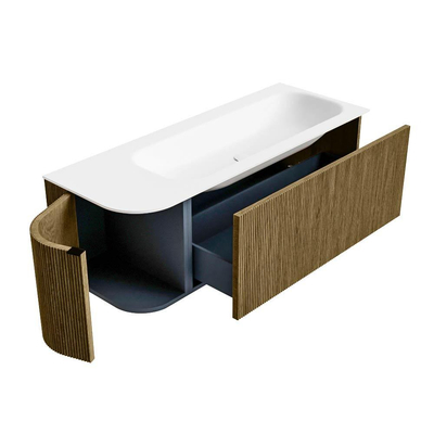 Mondiaz KURVE Badkamermeubelset - 125x46x40cm - 1 lade - 1 deur - wastafel solid surface - rechts - 1 kraangat - Dusk