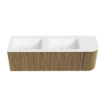 Mondiaz KURVE Badkamermeubelset - 145x46x40cm - 1 lade - 1 deur - wastafel solid surface - dubbel / links - 2 kraangaten - Dusk