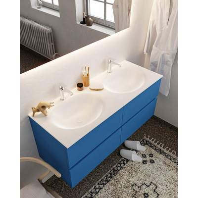 Mondiaz VICA ensemble de meuble de salle de bain - 120cm - meuble sous-vasque jeans - 4 tiroirs - lavabo moon double - 2 trous de robinet - miroir LED - version XL 60cm de haut