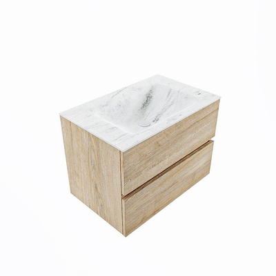 MONDIAZ VICA-DLUX Ensemble meuble de salle de bains - 70cm - meuble bas Washed oak - 2 tiroirs - lavabo encastré cloud centré - sans trous de robinetterie - version haute 60cm - opalo