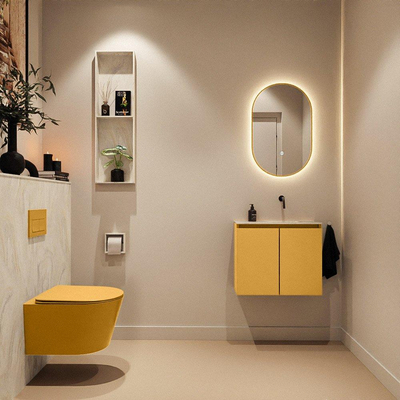 MONDIAZ TURE-DLUX Meuble toilette - 60cm - Ocher - EDEN - vasque Ostra - position droite - sans trou de robinet