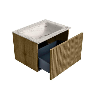 MONDIAZ KURVE-DLUX Meuble de salle de bains 60 cm couleur Dusk avec 1 tiroir et 0 porte. Lavabo CLOUD au milieu sans trou de robinet Nata.