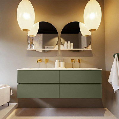 Mondiaz VICA-DLUX ensemble de meuble de salle de bain - 150cm - meuble sous-vasque armée - 4 tiroirs - lavabo encastré nuage double - sans trous de robinet - version haute de 60cm - ostra