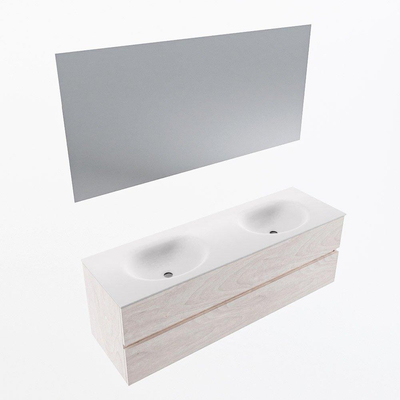 Mondiaz VICA ensemble de meuble de salle de bain - 150cm - meuble sous-vasque en aggloméré - 2 tiroirs - lavabo moon double - sans trous de robinet - couleur talc - miroir LED - version XL 60cm de haut