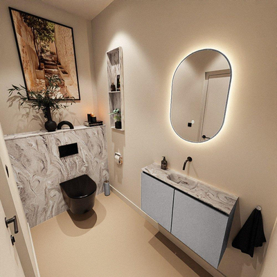 MONDIAZ TURE-DLUX Meuble toilette - 80cm - Plata - EDEN - vasque Glace - position centrale - sans trou de robinet