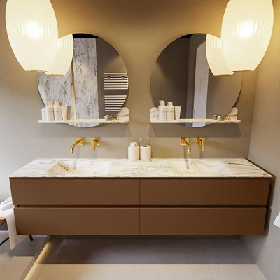 Mondiaz VICA-DLUX ensemble de meuble de salle de bain - 200cm - meuble sous-vasque reposant - 4 tiroirs - lavabo encastré cloud double - sans trous de robinet - version haute de 60cm - glace