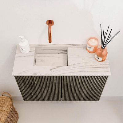Mondiaz JOYA-DLUX 60cm toiletmeubel - kleur Shadow - Wastafel FAYE positie Links Zonder kraangat kleur Nata.