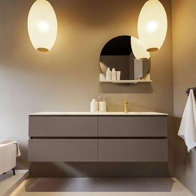 MONDIAZ VICA-DLUX Ensemble meuble de salle de bains - 150cm - sous-meuble smoke - 4 tiroirs - lavabo encastré cloud à droite - 1 trou de robinet - version haute 60cm - frape