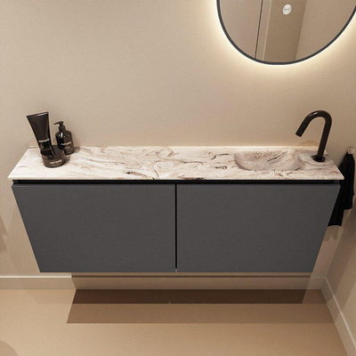 MONDIAZ TURE-DLUX 120cm toiletmeubel Dark Grey. EDEN wastafel Glace positie rechts. Met 1 kraangat.