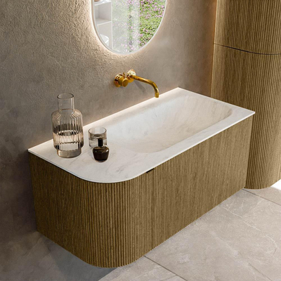 Mondiaz KURVE-DLUX Ensemble de meuble de salle de bains - 95x46x40cm - 1 tiroir - 1 porte - lavabo solid surface - à droite - sans trou de robinet - Dusk