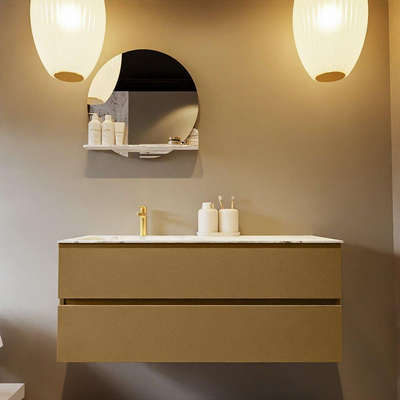 Mondiaz VICA-DLUX ensemble de meuble de salle de bain - 120cm - meuble sous-vasque oro - 2 tiroirs - lavabo encastré cloud gauche - 1 trou de robinet - version haute de 60cm - glace