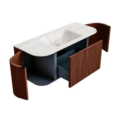 Mondiaz KURVE-DLUX Badkamermeubelset - 110x46x40cm - 1 lade - 2 deuren - wastafel solid surface - midden - 1 kraangat - Ruby