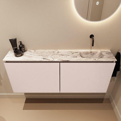 MONDIAZ TURE-DLUX Meuble toilette - 120cm - Rosee - EDEN - vasque Glace - position droite - sans trou de robinet