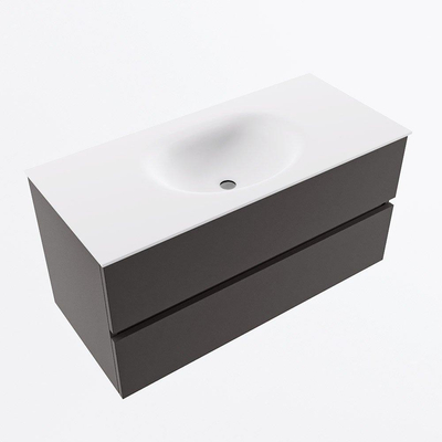 Mondiaz VICA ensemble de meuble de salle de bain - 100cm - meuble sous-vasque gris foncé - 2 tiroirs - lavabo moon milieu - sans trous de robinet - version haute de 60cm - talc