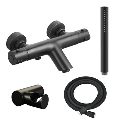 Adema Sparkle 2.0 mitigeur baignoire/douche thermostatique avec support de douchette, flexible de douche et douchette à main mat noir