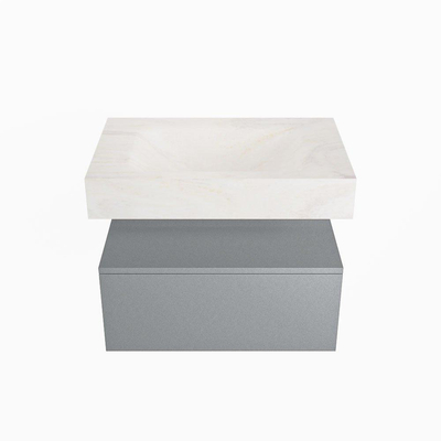 Mondiaz ALAN-DLUX Ensemble de meuble - 70cm - meuble Plata mat - 1 tiroir - Lavabo Cloud Ostra suspendu - vasque Centre - 0 trous de robinet