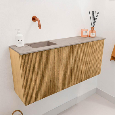 Mondiaz JOYA-DLUX 90cm toiletmeubel - kleur Oak - Wastafel FAYE positie Links Zonder kraangat kleur Saba.