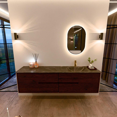 Mondiaz CIRO-DLUX Badkamermeubelset - 190x45x50cm - Solid surface wastafel Lava - 1 wasbak Rechts - 1 kraangat - 4 lades - Ruby