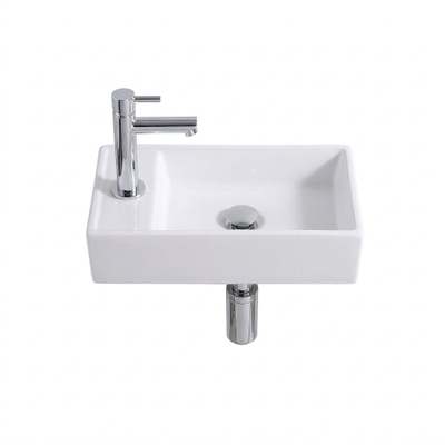 Adema Fuente Ensemble pour lave-mains - 40x22x10cm - céramique - trou de robinet à gauche - robinet de lave-mains chromé - bonde - siphon réduit - blanc brillant