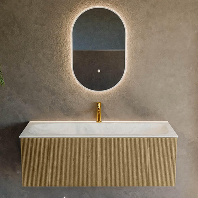 Mondiaz KURVE-DLUX Ensemble de meuble salle de bain - 120x46x40cm - 1 tiroir - lavabo en solid surface - milieu - 1 trou de robinet - Dusk