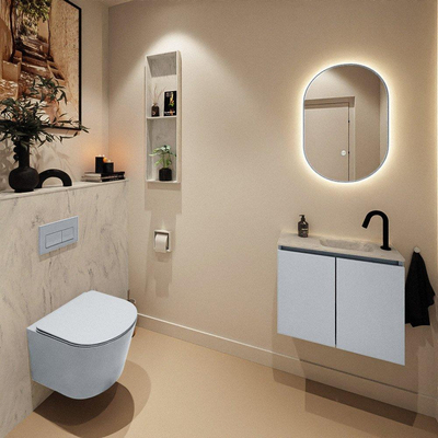 MONDIAZ TURE-DLUX Meuble toilette - 60cm - Clay - EDEN - vasque Opalo - position droite - 1 trou de robinet