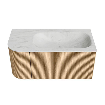 MONDIAZ KURVE-DLUX 95cm Meuble salle de bain avec module 25 G - couleur Oak - 1 tiroir - 1 porte - vasque BIG SMALL droite - sans trou de robinet - couleur Opalo