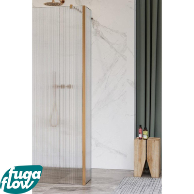 FugaFlow Eccelente Vetro Paroi latérale - 50x200cm - verre nervuré - 8mm - avec profilé d'angle - Cuivre brossé