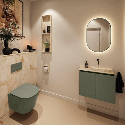 MONDIAZ TURE-DLUX Meuble toilette - 60cm - Army - EDEN - vasque Frappe - position droite - sans trou de robinet