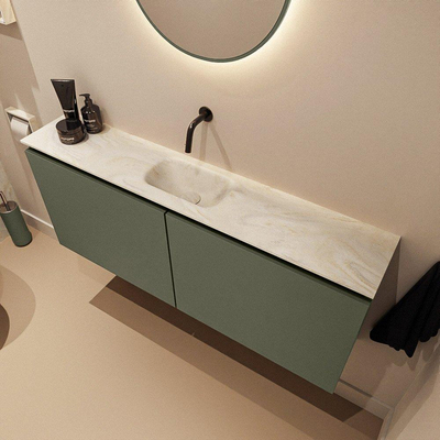MONDIAZ TURE-DLUX meuble de toilettes 120cm Army. Lavabo EDEN Ostra position milieu. Sans trou de robinet.